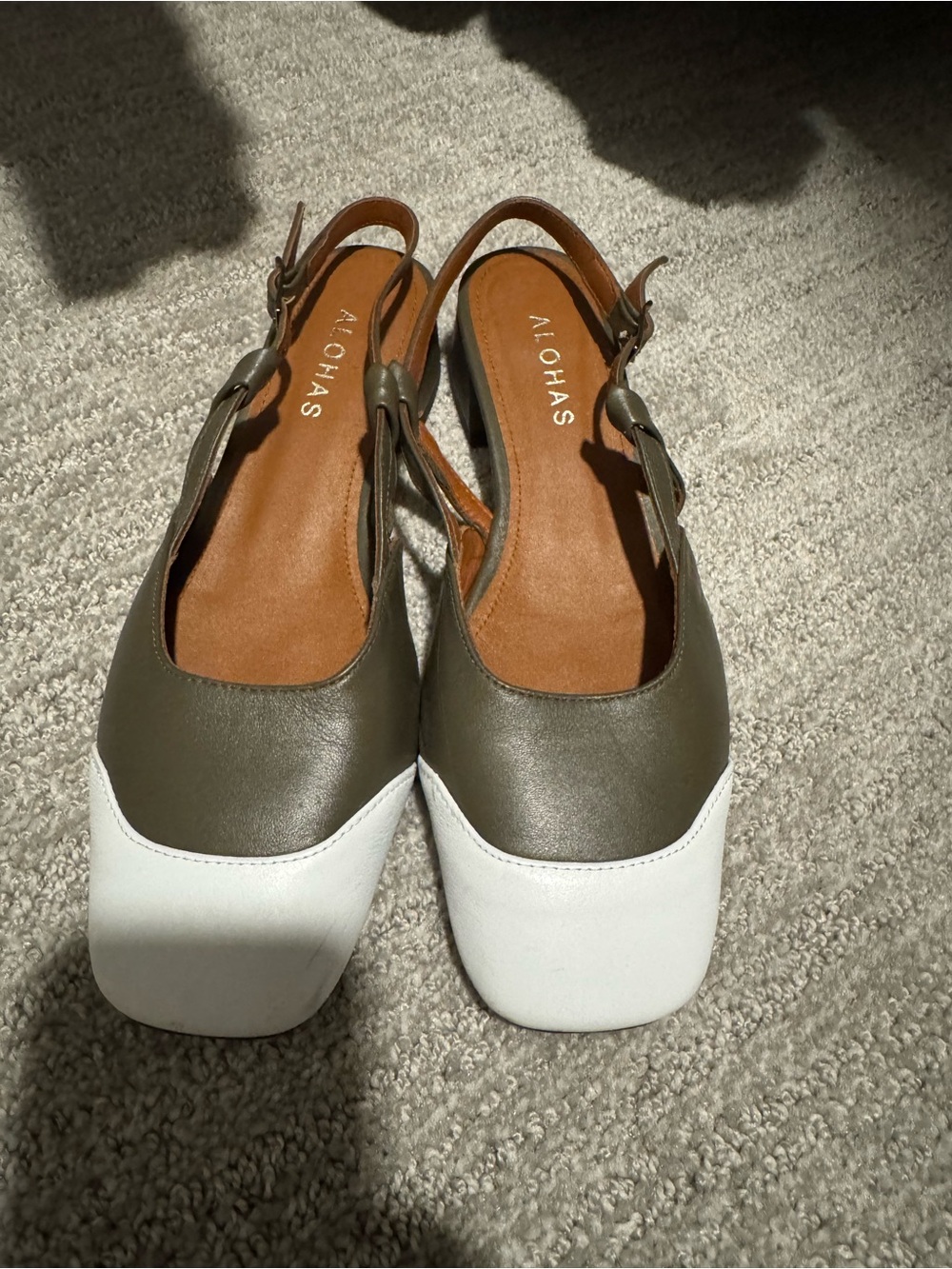 ALOHAS Olive and White Two-Tone Slingback Flats